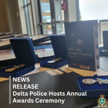 Image of awards displayed on table with awards program booklet